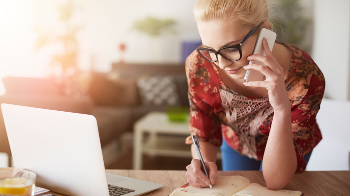 Employee doing business phone call